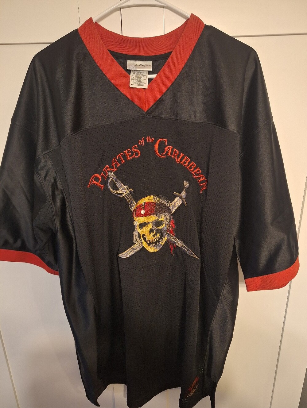 Disney Pirates of the Caribbean Black and Red Men's Football Jersey.